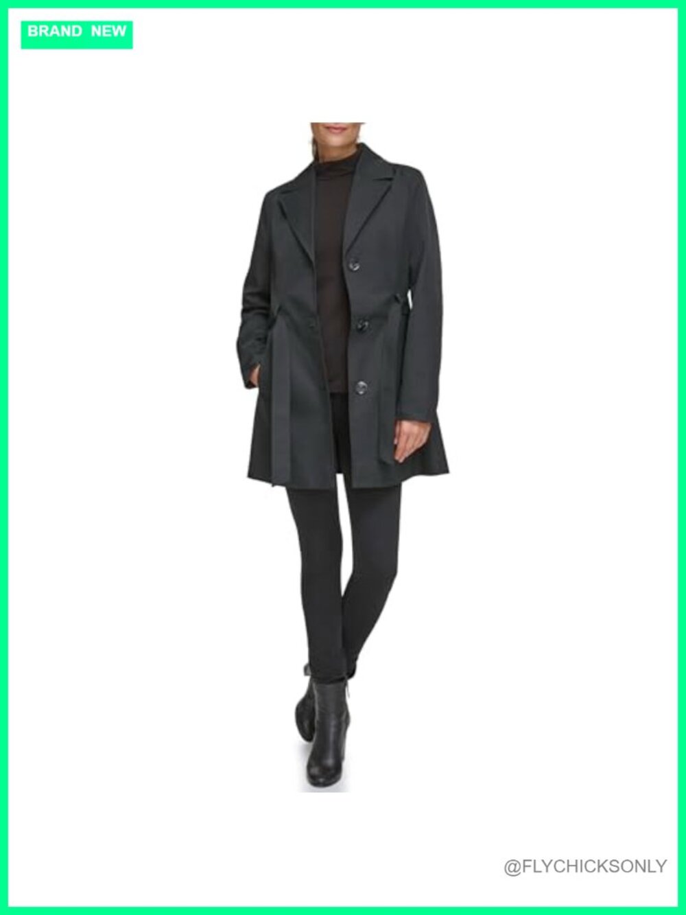 Belted Trench Coat Waist Tie Notch Collar Long Sleeve Button Front